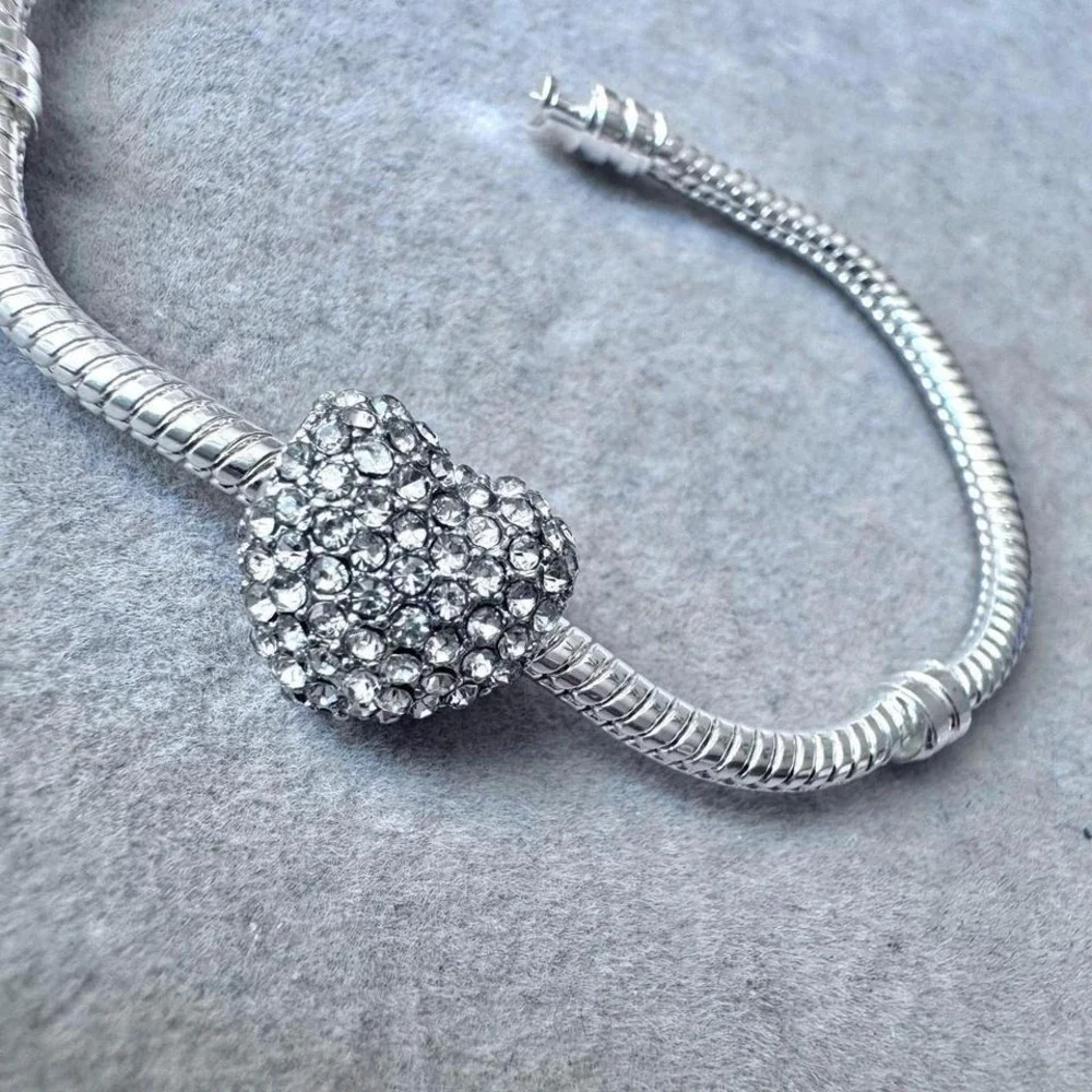 Crystal Heart Charm‎ Silver Tone fits PANDORA